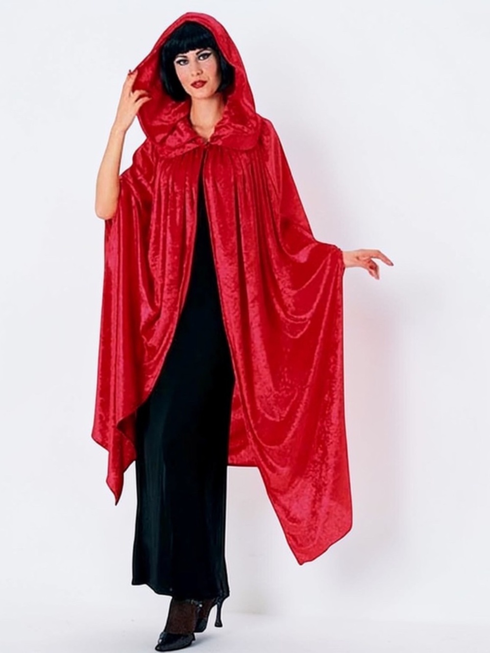 Red Velvet Hooded Cape Cloak XL Unisex Vampire Witch Costume Gothic Halloween - Picture 5 of 9